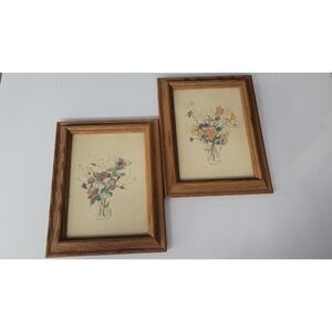 Figi Giftware Lusana Floral Prints Set 2 Brown Wood Frame Vintage Botanical Art